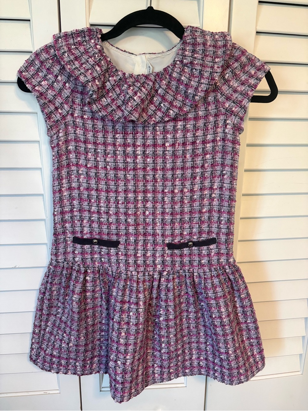Janie and Jack Pink and Purple Plaid Tweed Peplum Dress